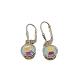 Pair of Sterling Silver Colourful Crystal Leverback Drop Earrings Modern c1990