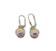 Pair of Sterling Silver Colourful Crystal Leverback Drop Earrings Modern c1990
