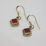 Pair of Sterling Silver Almandine Garnet Hook Drop Earrings Vintage c1970