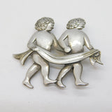 Sterling Silver Large Twins of Gemini Brooch Pin Vintage c1970s