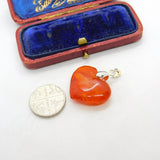 Sterling Silver Carved Red Agate Heart Charm Pendant Vintage c1970