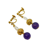 Rolled Gold Victorian Style Amethyst & Pearl Screw-Back Earrings Vintage