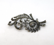 Art Deco Sterling Silver Marcasite Set Floral Spray Brooch Antique c1920s