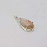 Sterling Silver Marbled Jasper & White Sapphire Drop Pendant Vintage c1970