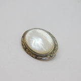 Sterling Silver Mother Of Pearl Set Patterned Oval Brooch Pin Vintage c1970's