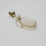 Sterling Silver Oval Mother Of Pearl & Pearl Large Drop Pendant Modern c1990s