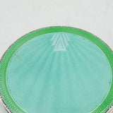 Sterling Silver & Green Guilloche Enamel Mirror Compact Antique 1935 Birmingham