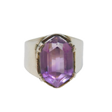 Sterling Silver Modernist Large Faceted Amethyst Dress Ring Vintage c1970 Size N