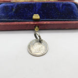 Victorian Sterling Silver 1 1/2 Pence Coin Charm or Pendant Antique 1862