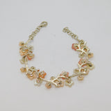 Sterling Silver Pastel Pink & White Shell Flowers Linked Bracelet Modern c1990's