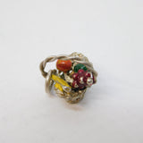 Sterling Silver Painted Fruit Basket Charm Pendant Vintage c1970