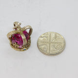 Sterling Silver Pink Crystal Crown Charm Pendant Vintage c1990