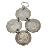 Sterling Silver Antique Threepence Coin Drop Charm Pendant Vintage c1970