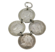 Sterling Silver Antique Threepence Coin Drop Charm Pendant Vintage c1970