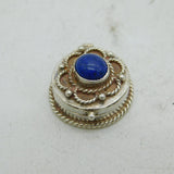 Sterling Silver & Lapis Lazuli Set Small Pill Box Vintage c1970s