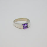 Sterling Silver Princess Cut Amethyst Solitaire Band Ring Modern c1990 Size O