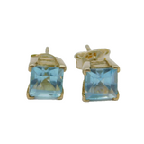 Pair of Sterling Silver Square Blue Topaz Stud Earrings Vintage c1970