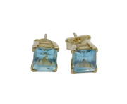 Pair of Sterling Silver Square Blue Topaz Stud Earrings Vintage c1970