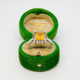 Sterling Silver Yellow & Clear Crystal Dress Ring Vintage c1970 Size L 1/2