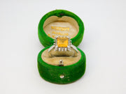Sterling Silver Yellow & Clear Crystal Dress Ring Vintage c1970 Size L 1/2