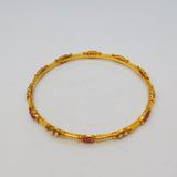 Yellow Metal, Ruby & Pearl Set Cuff Bangle Bracelet Vintage c1990
