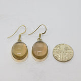 Pair of Sterling Silver Cabochon Citrine Drop Earrings Vintage c1970