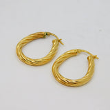 Pair of Gold On Sterling Silver Twist Pattern Hoop Drop Earrings Vintage c1970