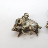 19th Century Pair of 800 Silver Warthog Family Charms Antique c1880s
