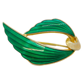 Scandinavian Sterling Silver Gilt Green Enamel Floral Spray Brooch Vintage