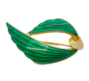 Scandinavian Sterling Silver Gilt Green Enamel Floral Spray Brooch Vintage