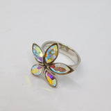 Mexican 950 Silver Rainbow Crystal Flower Statement Ring Modern c1990 Size Q