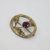 Scottish Sterling Silver WBS Amethyst Paste Thistle Brooch Pin Vintage c1950's