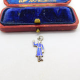 Sterling Silver Blue Enamel Waving Policeman Charm Antique c1920 Art Deco