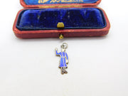 Sterling Silver Blue Enamel Waving Policeman Charm Antique c1920 Art Deco