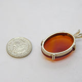 Sterling Silver Carnelian Large Red Agate Charm Pendant Vintage c1970s
