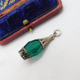 Sterling Silver Green Glass Set Bottle Charm Pendant Vintage c1970