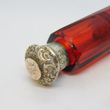 Victorian Sterling Silver & Gold Cranberry Glass Double-Ended Scent Bottle
