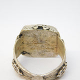 20th Century White Metal Green Agate Insect Intaglio Signet Ring Antique c1920