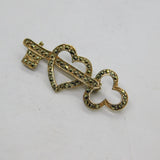 Sterling Silver Marcasite Key & Heart Art Deco Brooch Pin Antique c1930