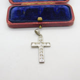 Sterling Silver Diamond Paste Crucifix Charm Pendant Vintage c1970