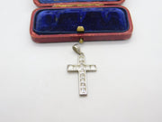 Sterling Silver Diamond Paste Crucifix Charm Pendant Vintage c1970