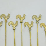 Set of Twelve Sterling Silver Gilt Cockerel Chicken Cocktail Sticks Antique Deco