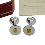 Cartier Boxed Pair of Sterling Silver & Gold Gents Cufflinks Vintage c200s