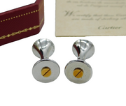 Cartier Boxed Pair of Sterling Silver & Gold Gents Cufflinks Vintage c200s