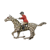 20th Century Sterling Silver, Paste & Enamel Horse Riding Brooch Antique c1930s