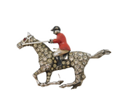 20th Century Sterling Silver, Paste & Enamel Horse Riding Brooch Antique c1930s