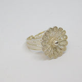Sterling Silver Flower & Patterned Band Ring Vintage c1970 Size M 1/2