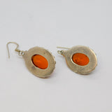 Pair of Sterling Silver Natural Baltic Amber Oval Drop Earrings Vintage c1970