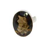 Sterling Silver Chunky Faceted Smoky Quartz Statement Ring Vintage c1970 Size R