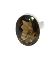 Sterling Silver Chunky Faceted Smoky Quartz Statement Ring Vintage c1970 Size R